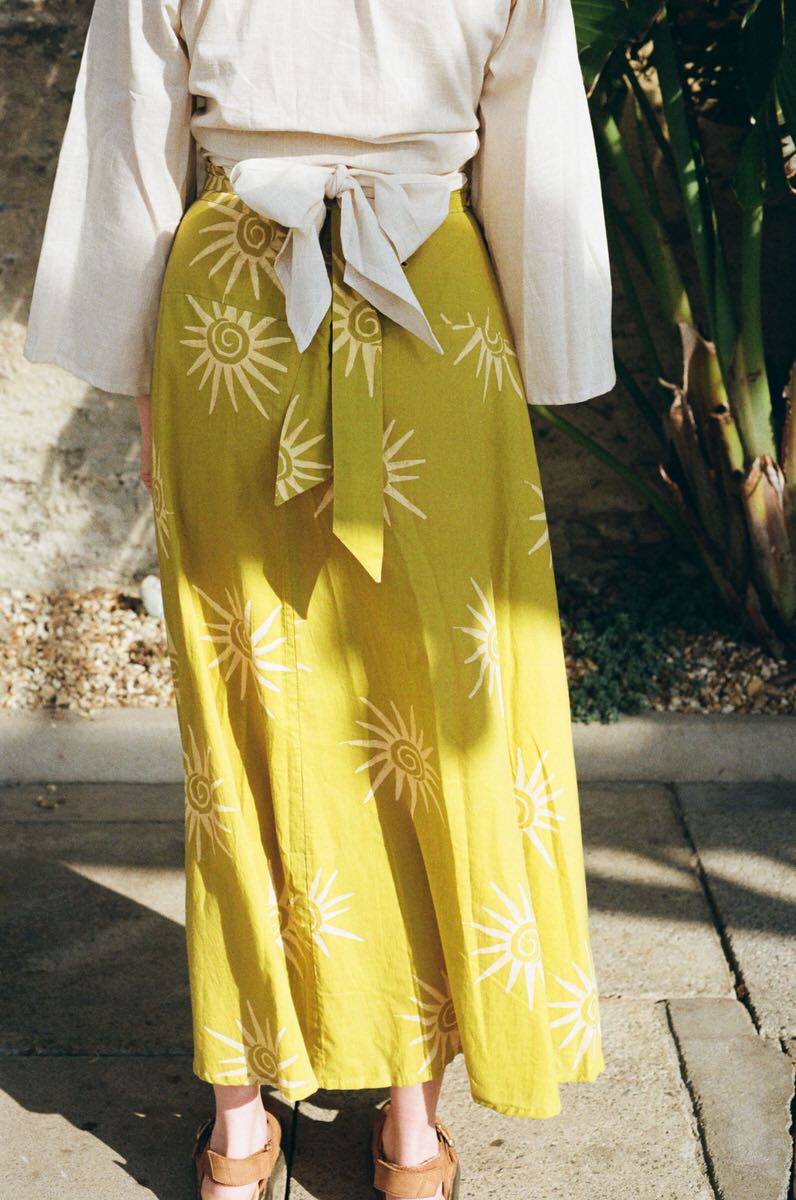 Pre-order • Maxi Wrap Skirt - Sun Swirl Pistachio