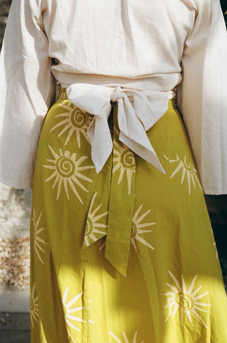 Pre-order • Maxi Wrap Skirt - Sun Swirl Pistachio