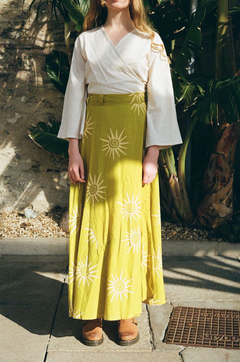 Pre-order • Maxi Wrap Skirt - Sun Swirl Pistachio