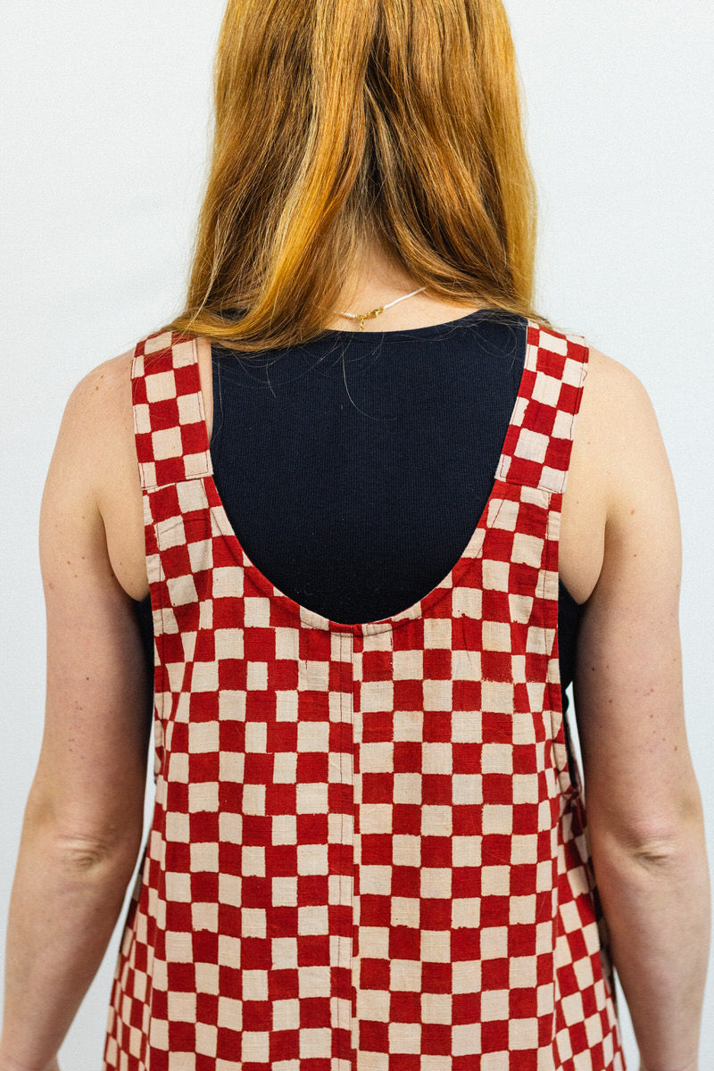 Checkered Dungarees - Clay Red