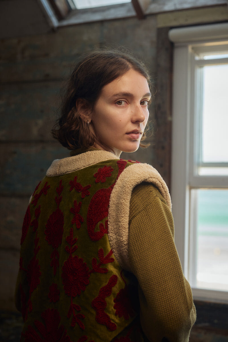 Folk Teddy Waistcoat - Moss Green