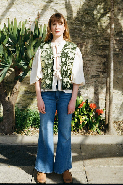 Folk Embroidered Waistcoat - Fern Green