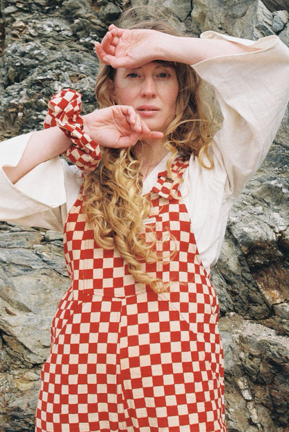 Checkered Dungarees - Clay Red