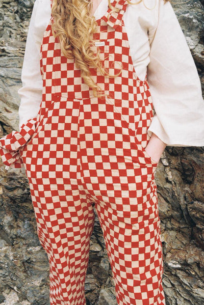 Checkered Dungarees - Clay Red