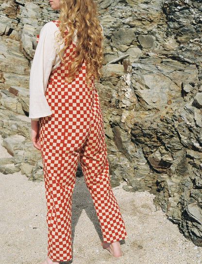 Checkered Dungarees - Clay Red