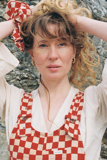 Checkered Dungarees - Clay Red
