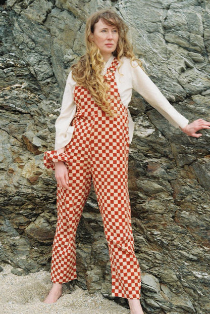Checkered Dungarees - Clay Red