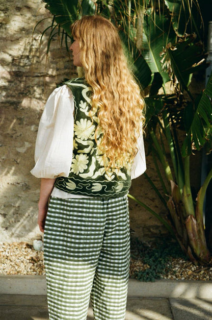 Folk Embroidered Waistcoat - Fern Green