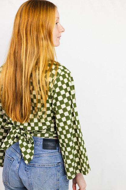 Wrap Top - Green Checkers