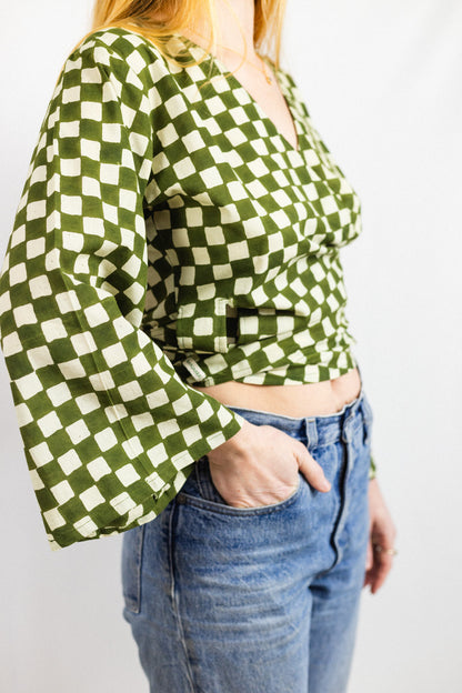 Wrap Top - Green Checkers