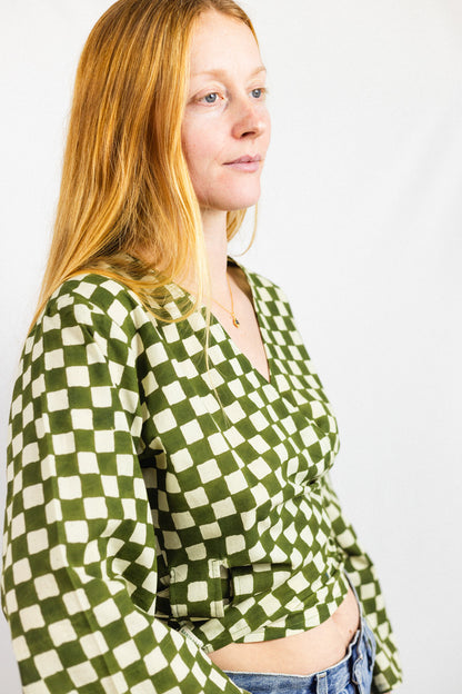 Wrap Top - Green Checkers