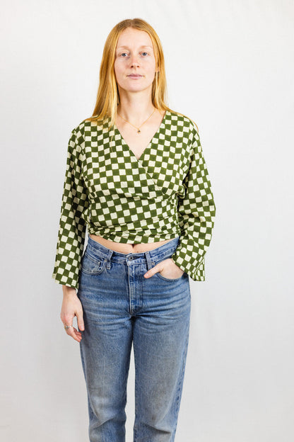 Wrap Top - Green Checkers