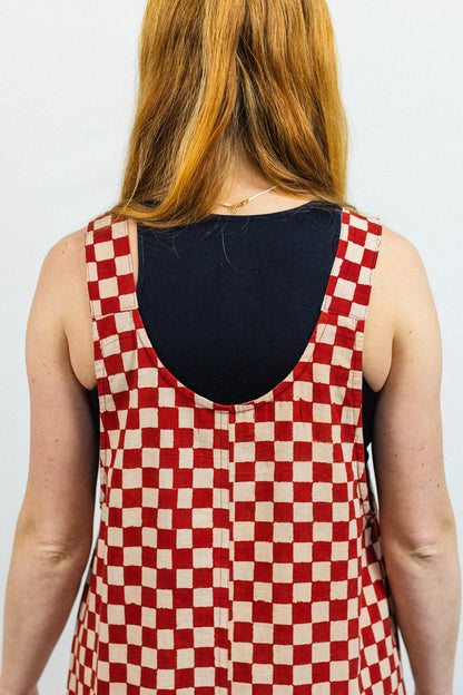 Checkered Dungarees - Clay Red
