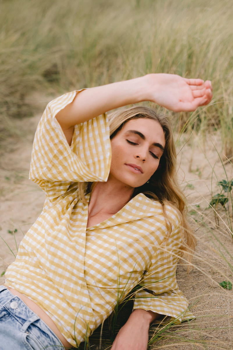 Gingham Lemon Wrap Top