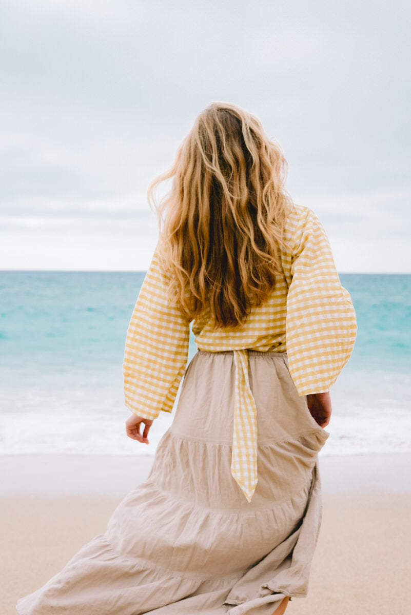 Gingham Lemon Wrap Top