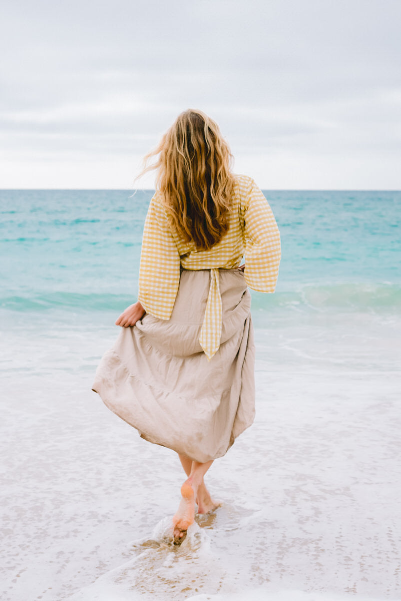 Gingham Lemon Wrap Top