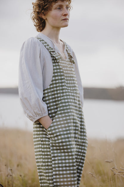 Gingham Dungarees - Pea