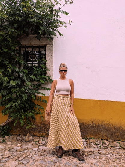 Yellow gingham block print skirt  BANJAARA handcrafted ethical women's clothing