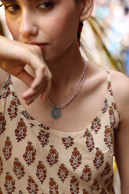 Strawberry Quartz Coin Necklace