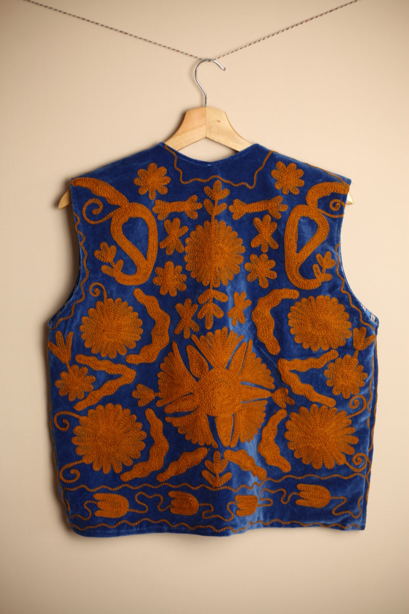 Folk Embroidered Waistcoat - Blue