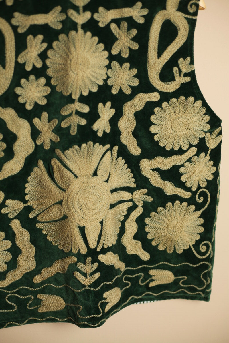 Folk Embroidered Waistcoat - Green