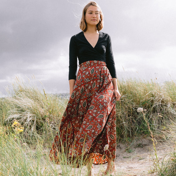 Maxi Wrap Skirt - Paisley Maroon – BANJAARA