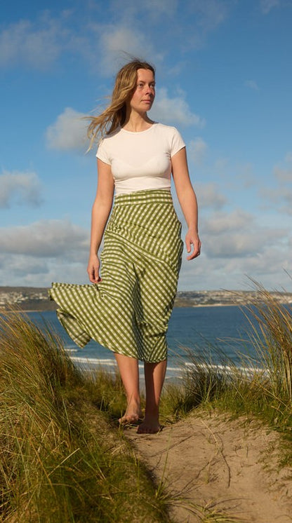 Midi Wrap Skirt - Gingham Pea