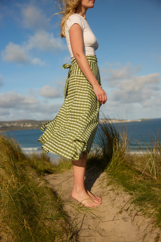 Midi Wrap Skirt - Gingham Pea