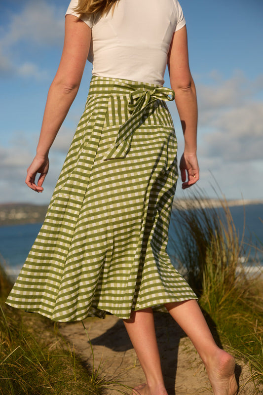 Midi Wrap Skirt - Gingham Pea