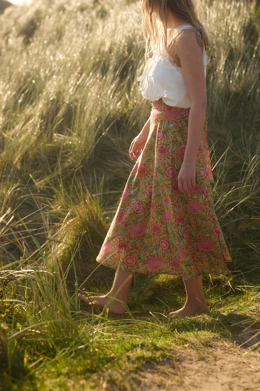 Midi Wrap Skirt - Ochre Meadow