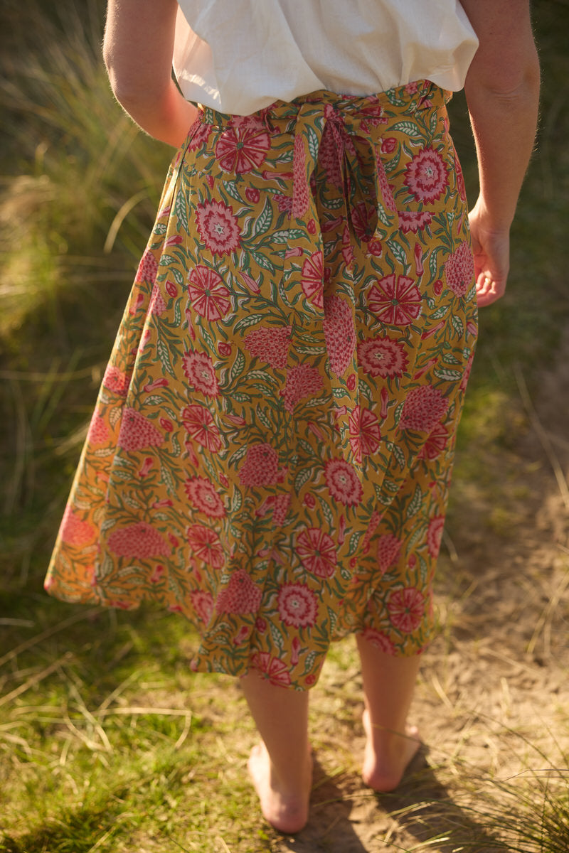 Midi Wrap Skirt - Ochre Meadow