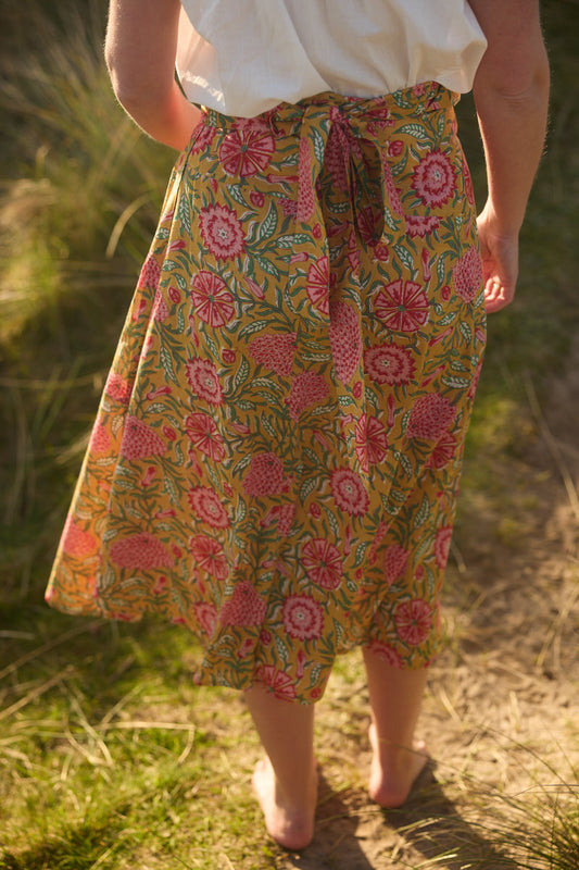 Midi Wrap Skirt - Ochre Meadow