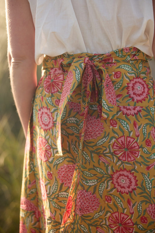 Midi Wrap Skirt - Ochre Meadow