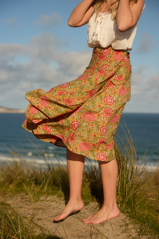 Midi Wrap Skirt - Ochre Meadow