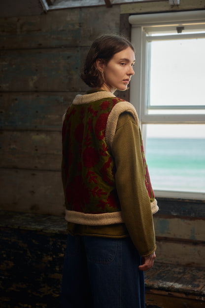 Folk Teddy Waistcoat - Moss Green