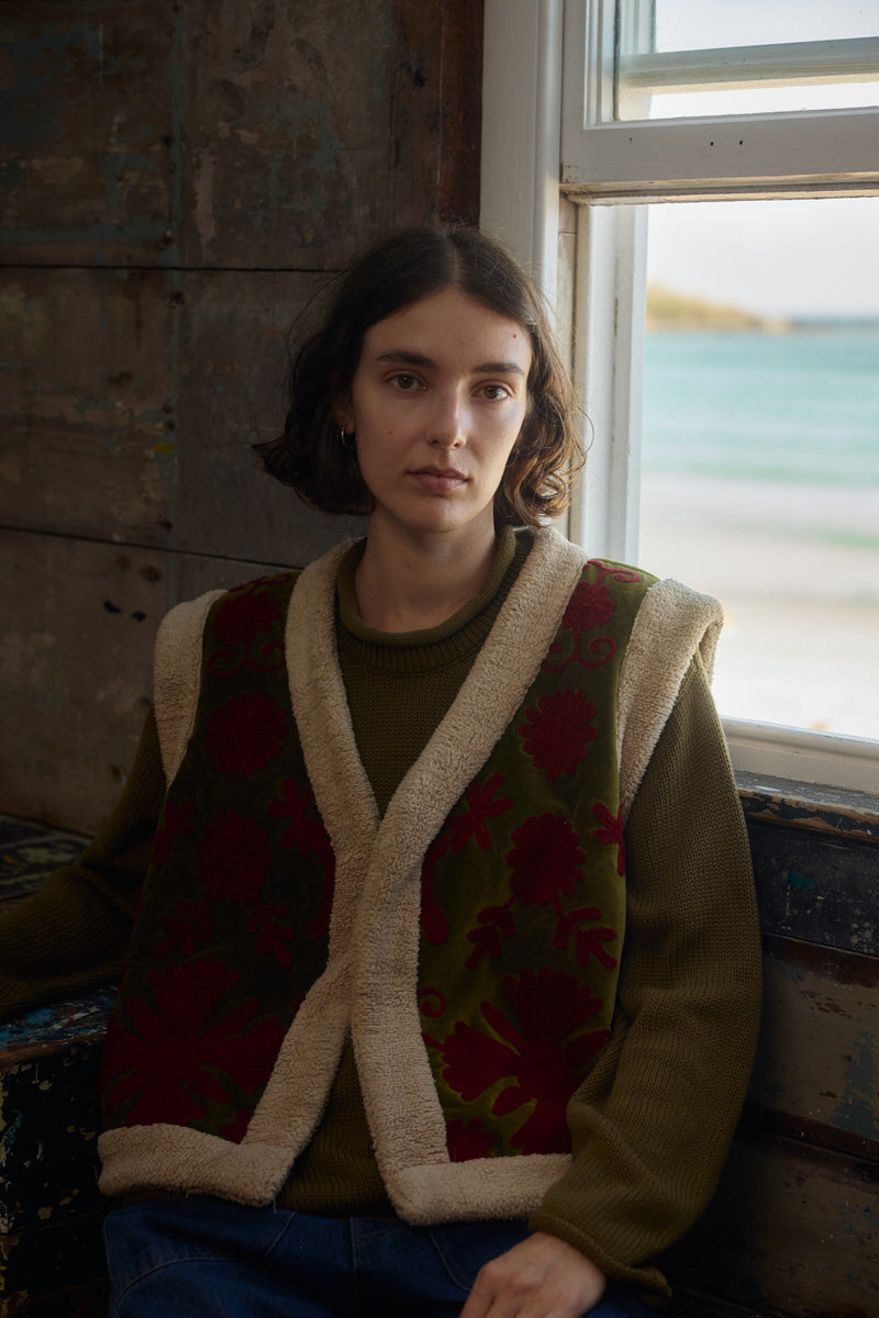 Folk Teddy Waistcoat - Moss Green