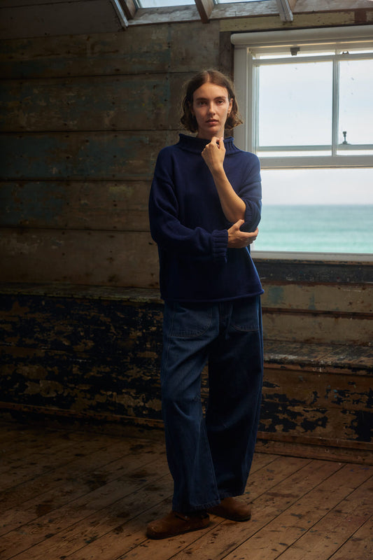Sculpted Guernsey Jumper - Maritime Blue