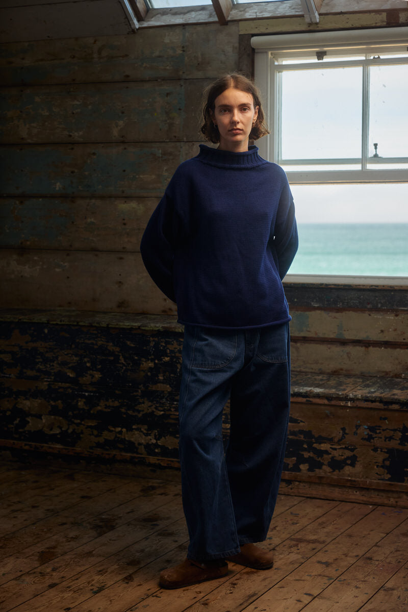 Sculpted Guernsey Jumper - Maritime Blue