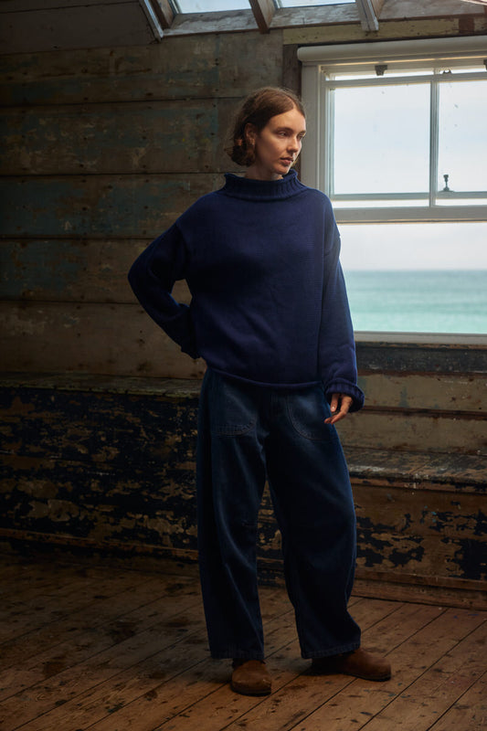 Sculpted Guernsey Jumper - Maritime Blue