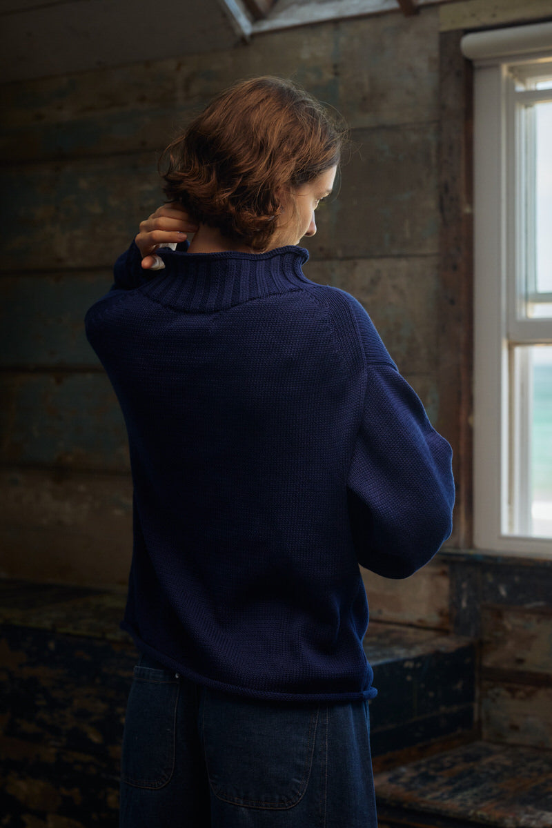 Sculpted Guernsey Jumper - Maritime Blue