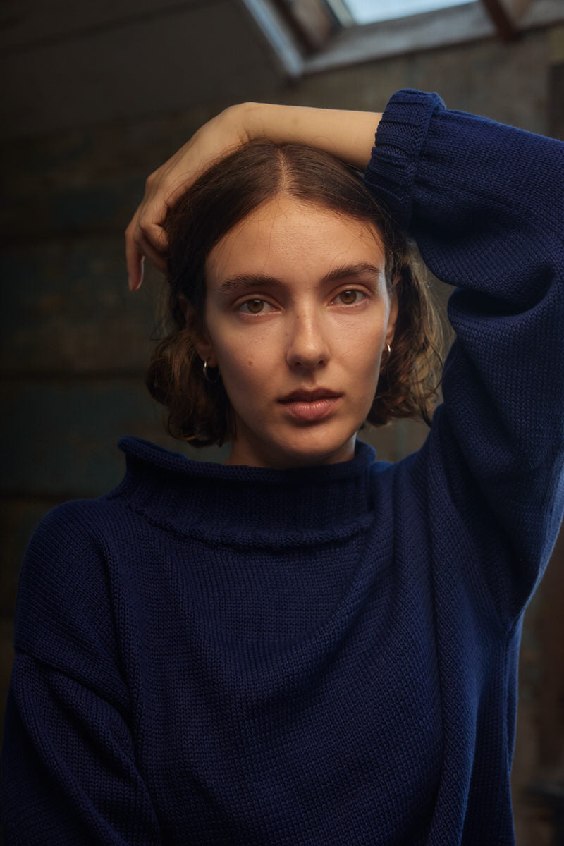 Sculpted Guernsey Jumper - Maritime Blue
