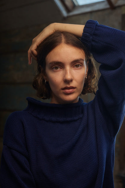 Sculpted Guernsey Jumper - Maritime Blue