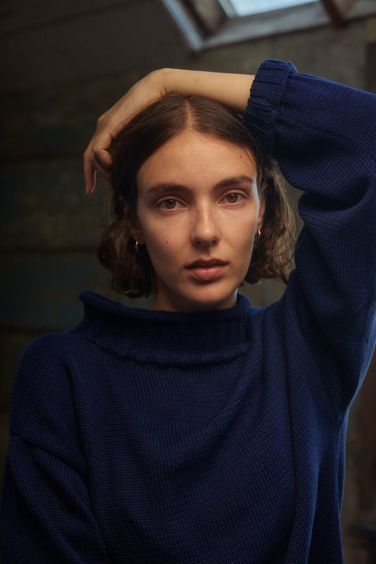 Sculpted Guernsey Jumper - Maritime Blue
