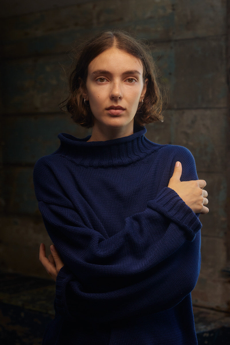 Sculpted Guernsey Jumper - Maritime Blue