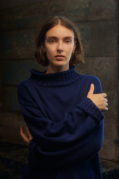 Sculpted Guernsey Jumper - Maritime Blue
