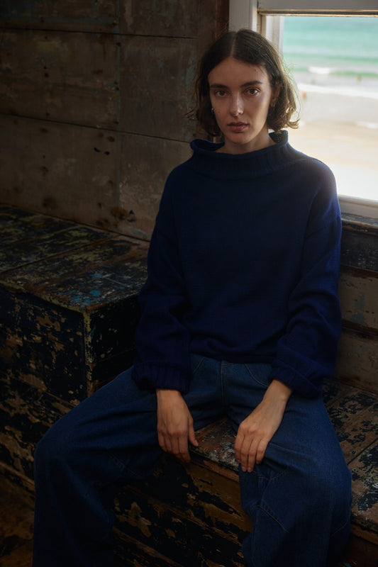 Sculpted Guernsey Jumper - Maritime Blue