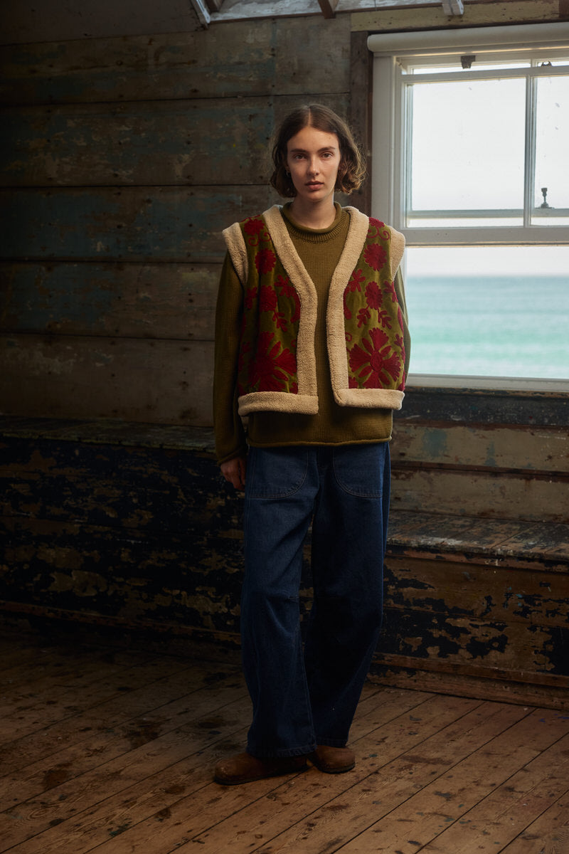 Folk Teddy Waistcoat - Moss Green