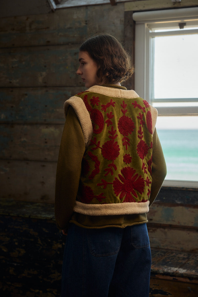 Folk Teddy Waistcoat - Moss Green