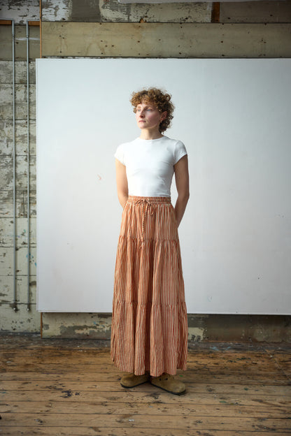 Maxi Tiered Skirt - Crimson Lines