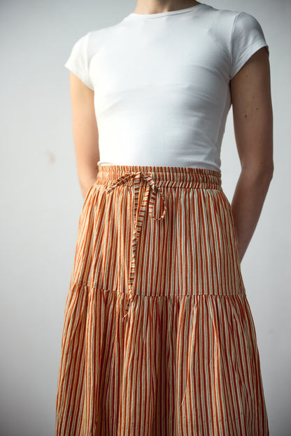 Maxi Tiered Skirt - Crimson Lines